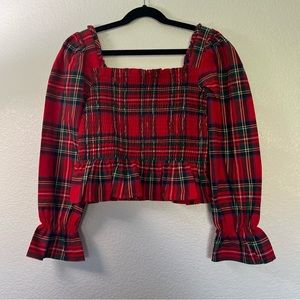 Janie and Jack Girl's Red Plaid Ruffled Blouse